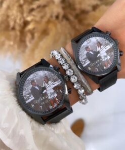 Siyah Sevgili Saatleri Hasır Çelik Kordon