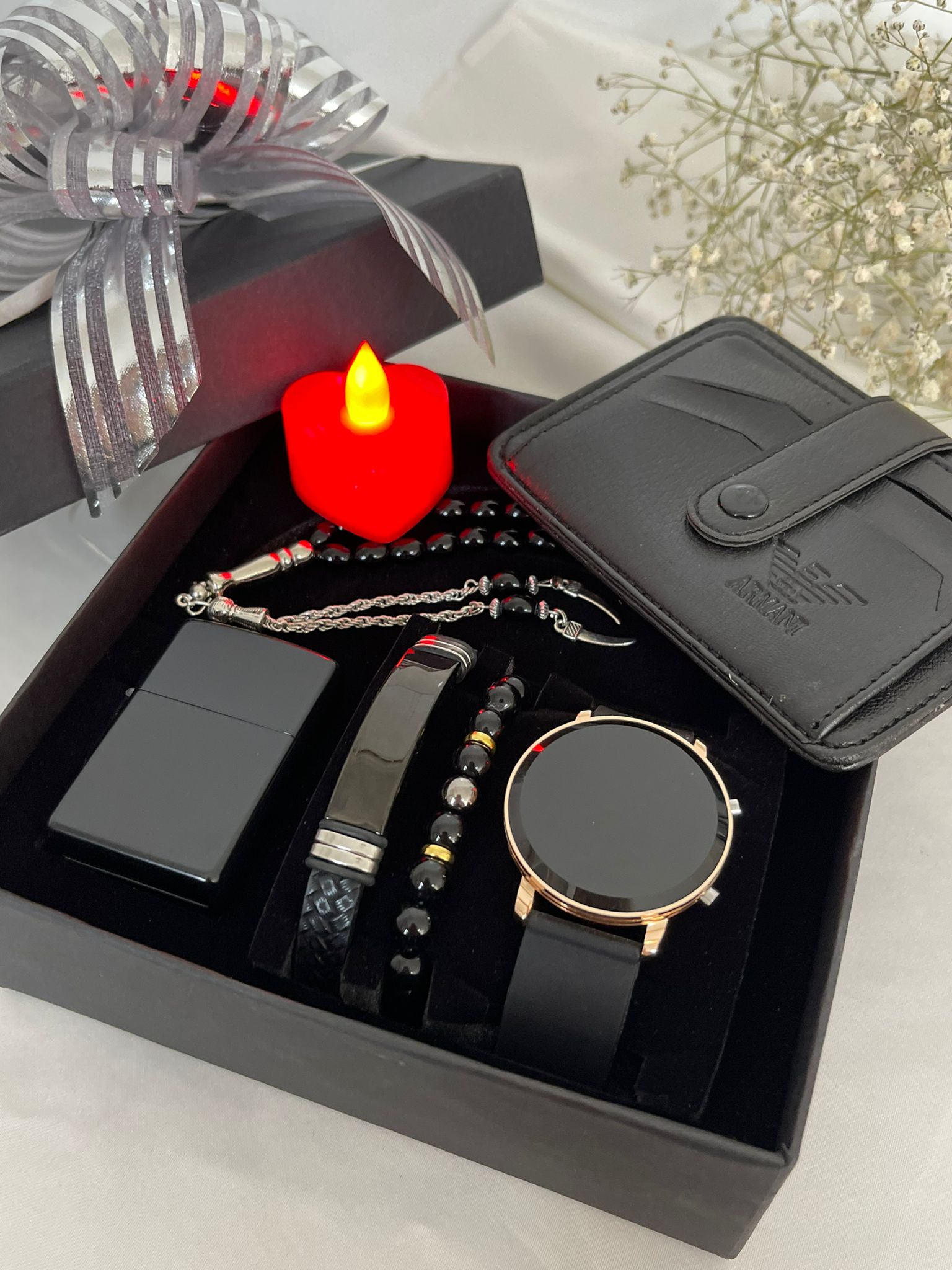 Siyah Rose Gold Hediye Kare Saat Set Kutu