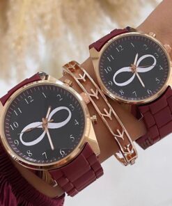 Kırmızı Rose Gold Sert Silikon Kordon Çift Saatleri