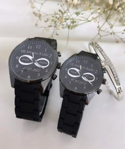 Siyah Sert Silikon Kordon Çift Saatleri