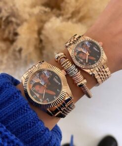 Rose Metal Kordon Çift Saat