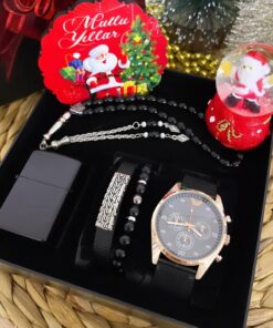 Siyah Rose Analog Hasır Kordon Erkek Saati Hediye Kare Saat Set Kutu