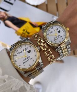 Gümüş Altın Metal Kordon Çift Saat