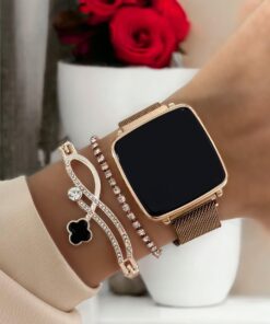 Gold Rose Kare Led Unisex Saat