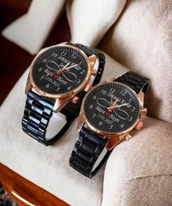 Çift Siyah Rose Metal Kordon Analog Tasarımlı Kol Saatleri