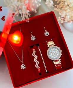 Rose Saat Bileklik ve Küpe Hediyeli Kare Set Kutu