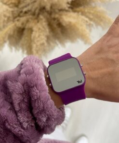 Mor Dijital Tuşlu Kare Led Unisex Saat