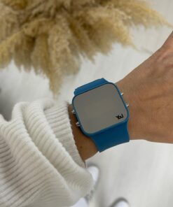 Mavi Dijital Tuşlu Kare Led Unisex Saat