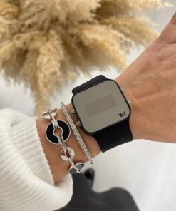 Siyah Dijital Tuşlu Kare Led Unisex Saat