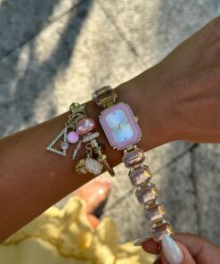Pembe Kristal Taşlı Kadın Saat